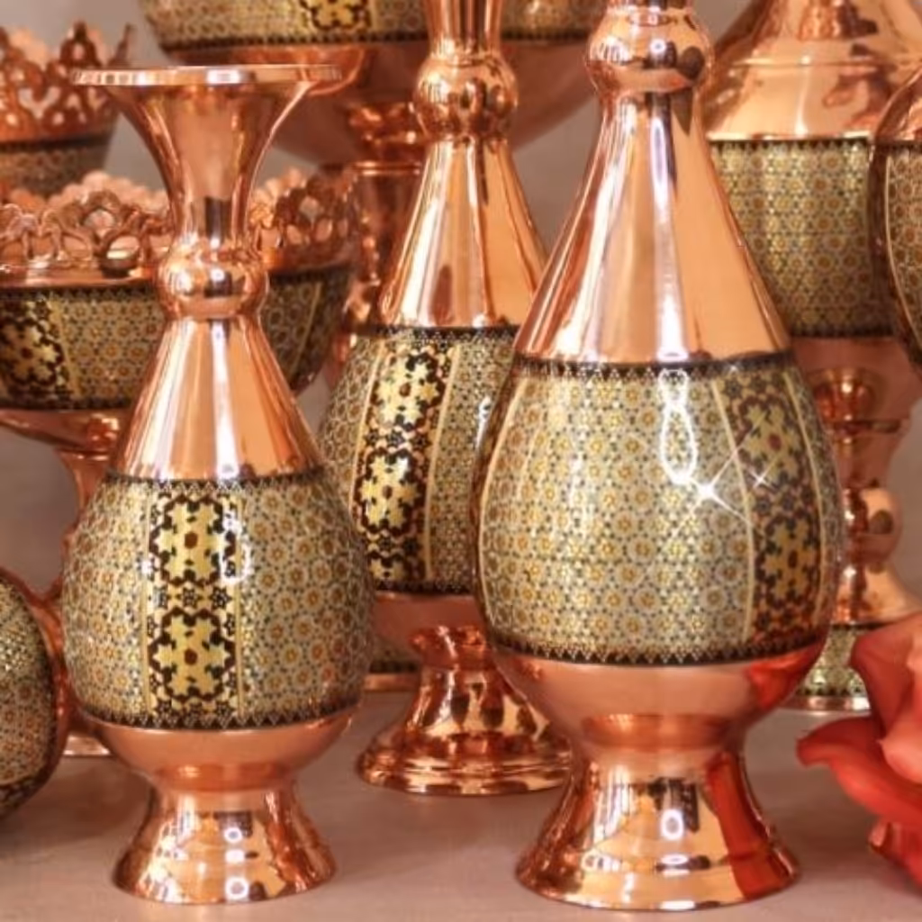 جفت گلدان صراحی خاتم کاری 20سانت