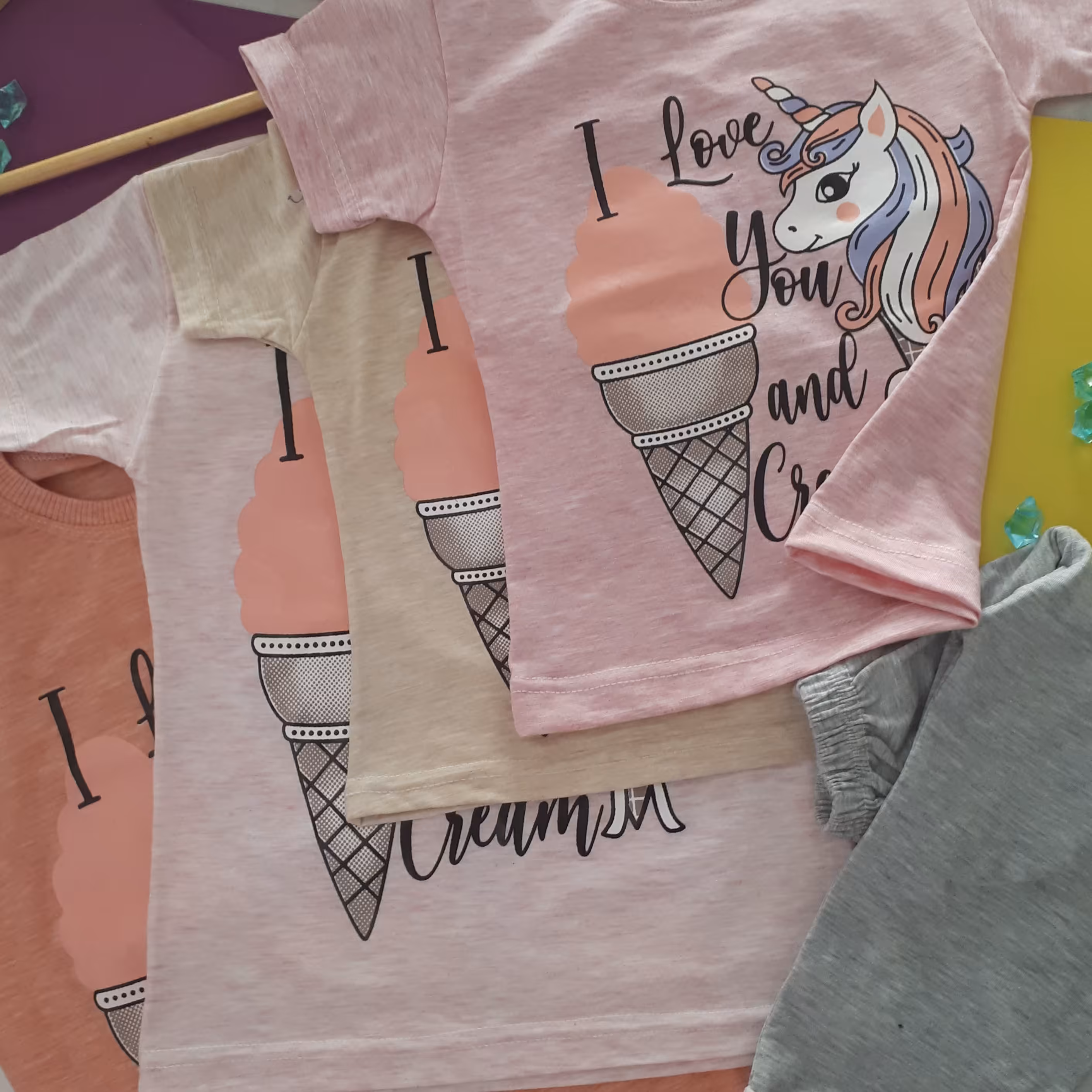 تیشرت شلوارک اسب تک شاخ، ملوس و دخترونه ، زیبا و شیک و رنگهای ناز و شاد و جنس خوب و خنک