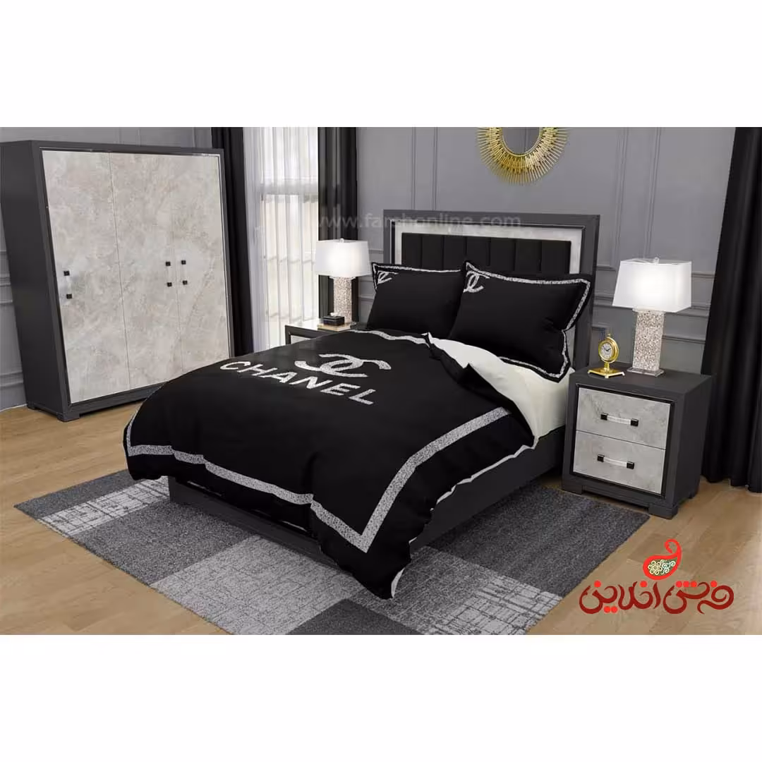 روتختی سفید مشکی طرح چنل(شنل) کد 3216