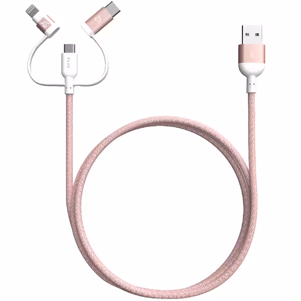 کابل ADAM ELEMENTS آدام المنتس تبدیل USB به Micro USB و لایتنینگ و USB-C مدل PeAk II Trio 120B رزگلد - Hiapple.ir