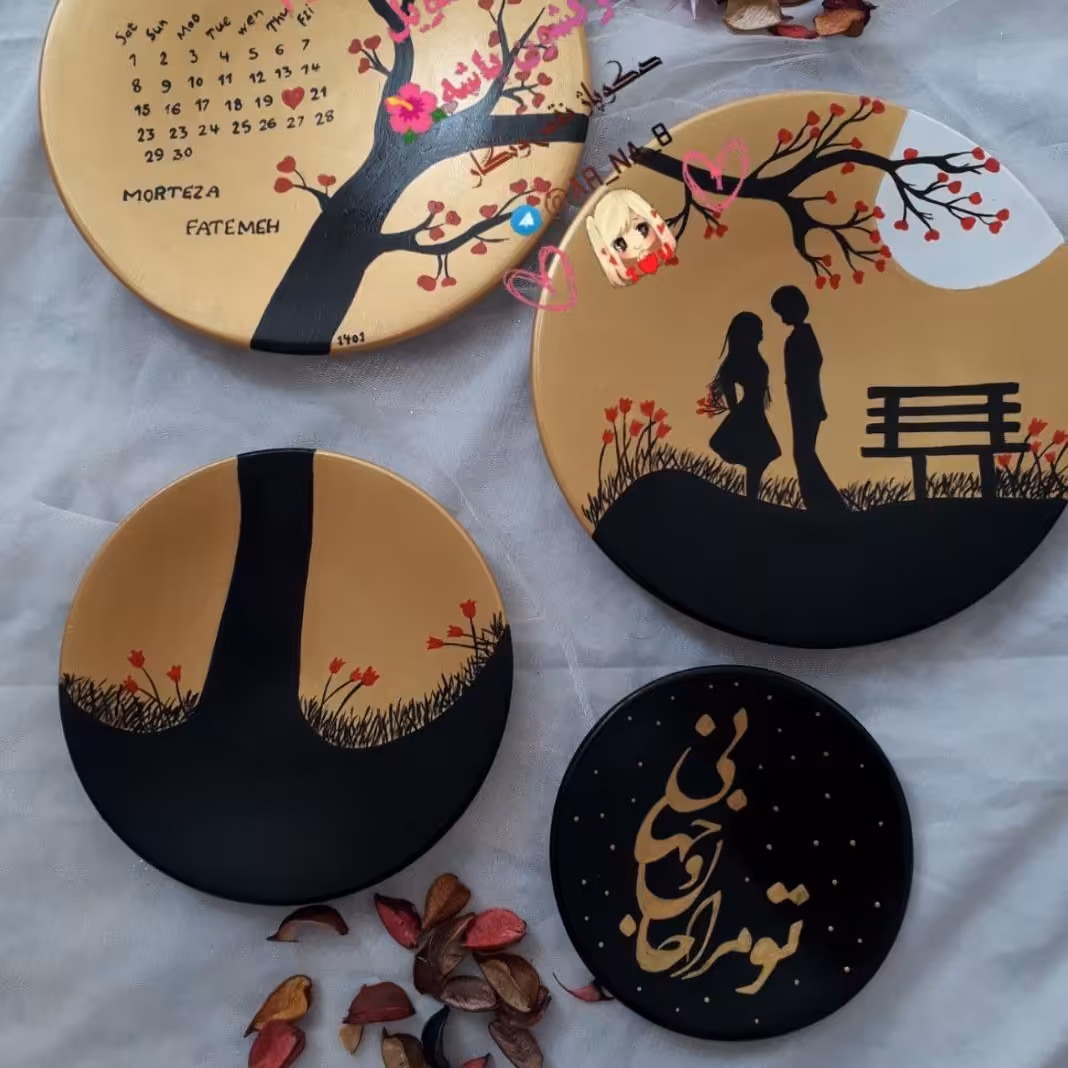 ست دیوارکوب عاشقانه ست مشکی طلایی درچهارسایز