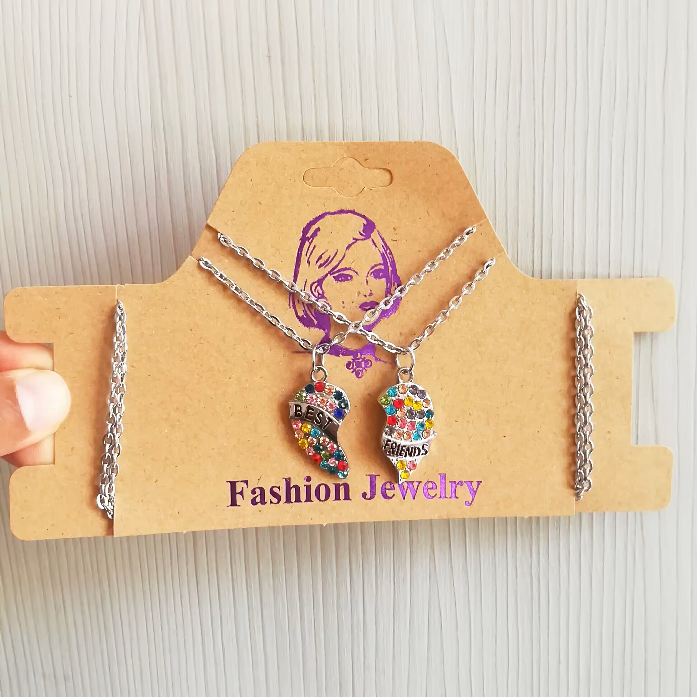 گردنبند سِت دوتایی قلبی نگین دار مدل Best Friends 