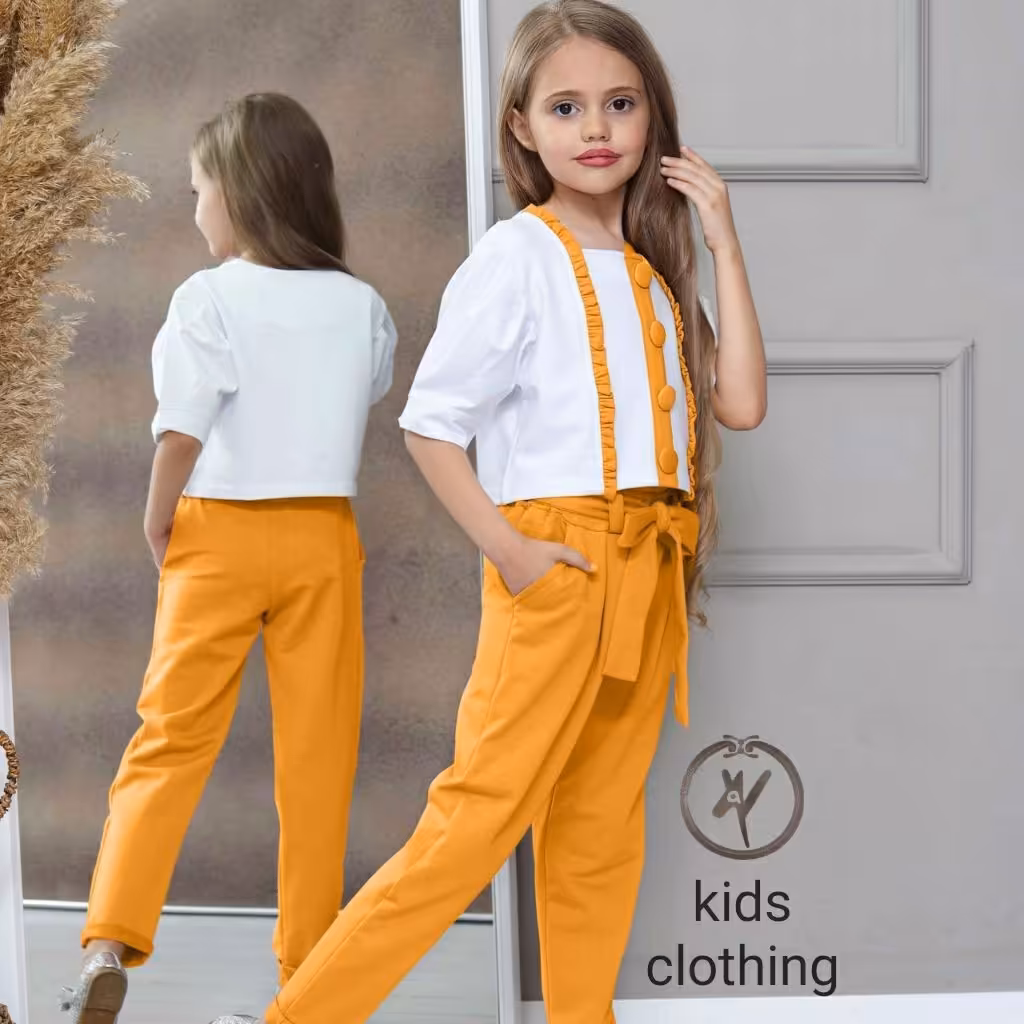 ست شلوار و کراپ و کمربند پارچه ای سایز 1 تا 12سال