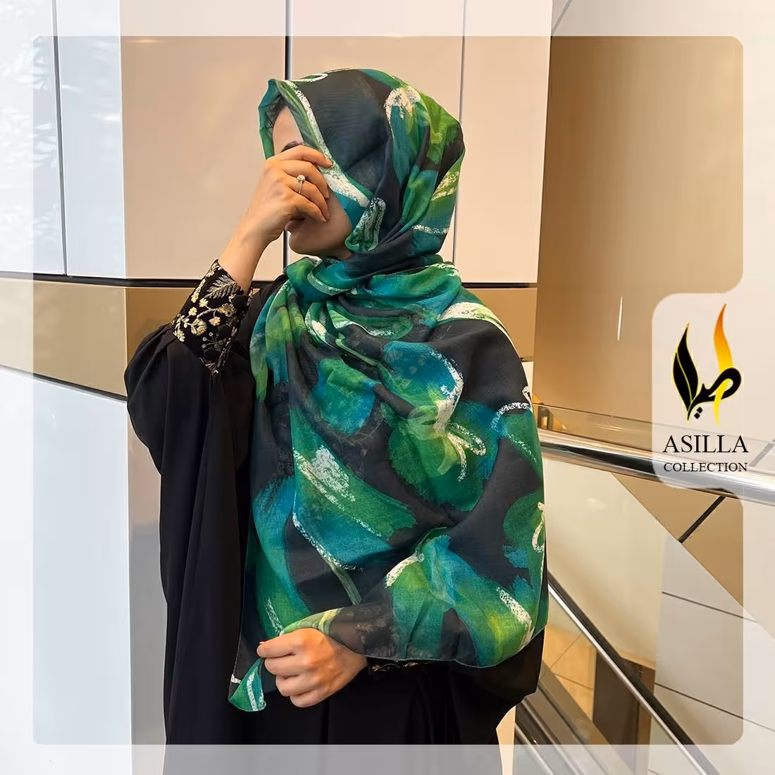 شال زیبای نخ اسلپ عرض75  باطرح جذاب و رنگ سبز