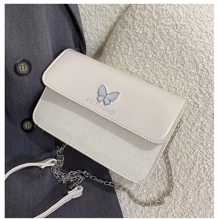 کیف دوشی سفید پروانه ای جنس pu / کیف دوشی فانتزی پروانه ای سفید مناسب استفاده روزمره و مجالس