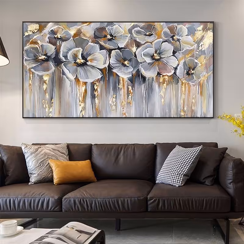 تابلو نقاشی دکوراتیو گل گلی تکنیک رنگ روغن (ابعاد 70 در 120) تماما کار دست از رویآرت گالری