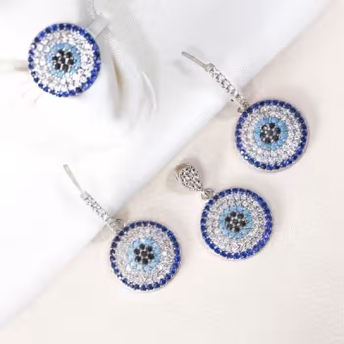 نیمست نقره مدل فیروزه کاری شده چشم و نظری کد 1620