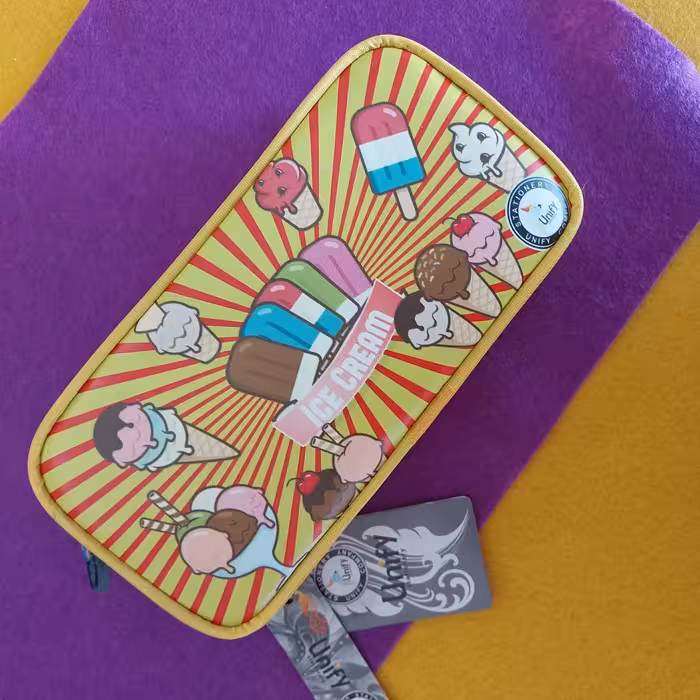 جامدادی فانتزی سه زیپ بچه گانه طرح بستنی مارک یونی فای unify رنگ زرد