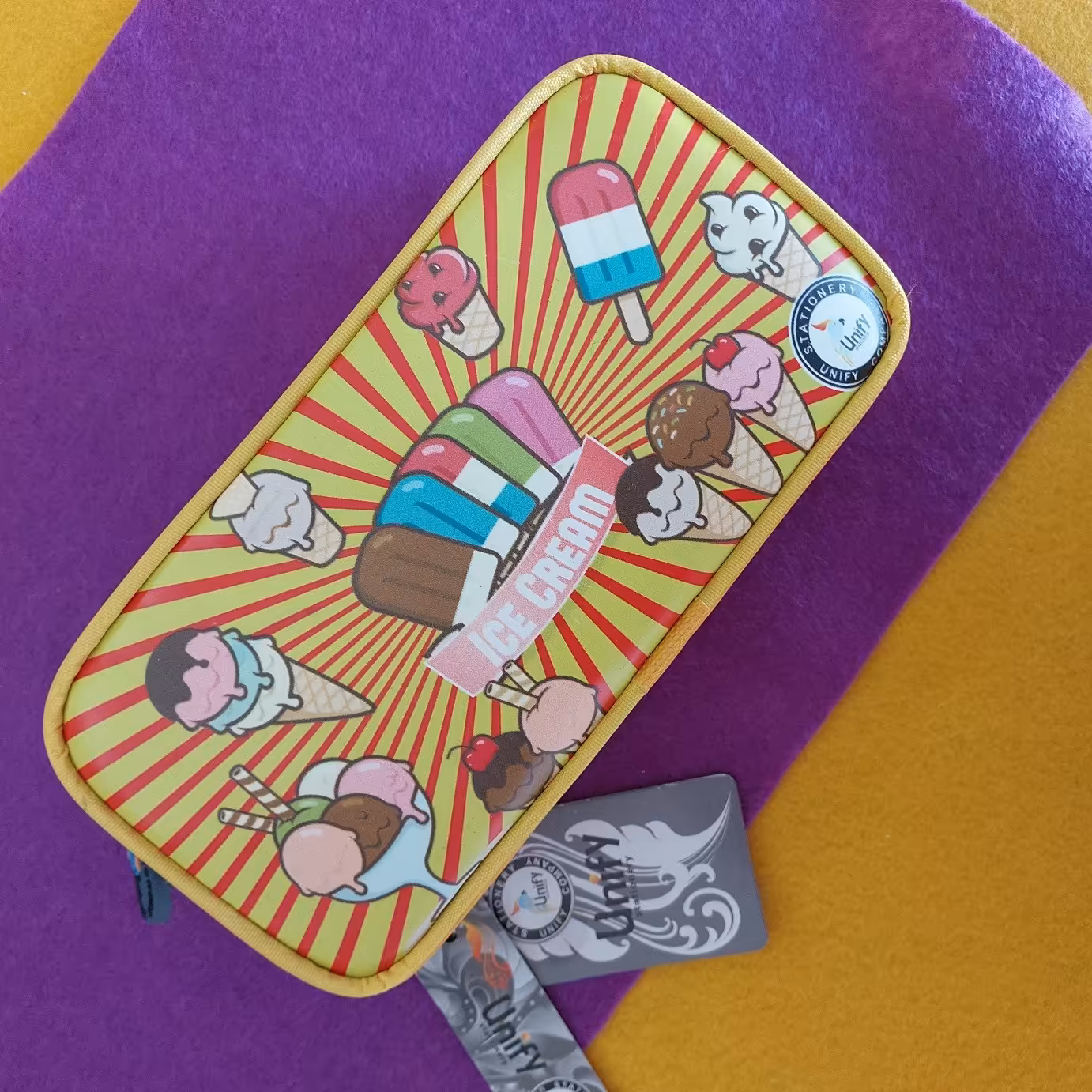 جامدادی فانتزی سه زیپ بچه گانه طرح بستنی مارک یونی فای unify رنگ زرد