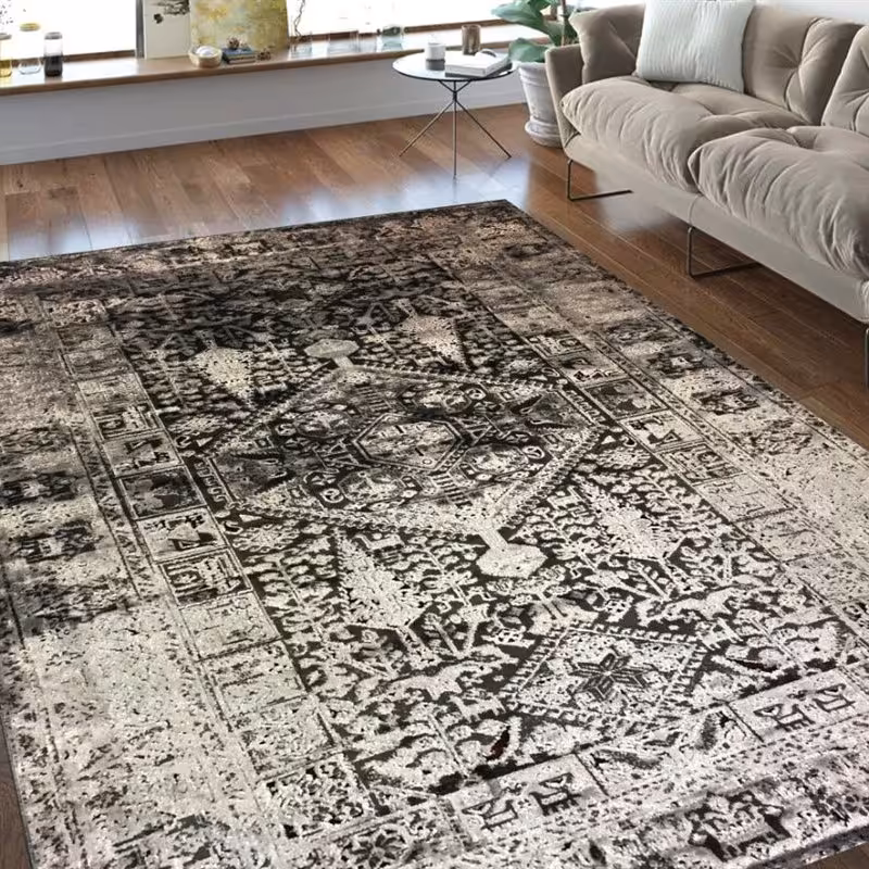 فرش ماشینی 1در1.5متری طرح پتینه کد 2023 زمینه نقره ای