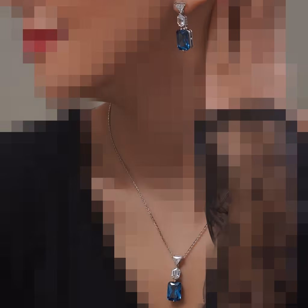 نیم ست جواهر نقره نگین های سوارووسکی آبی و بی رنگ وزن 16 گرم فروش با ارائه فاکتور معتبر  کد 333