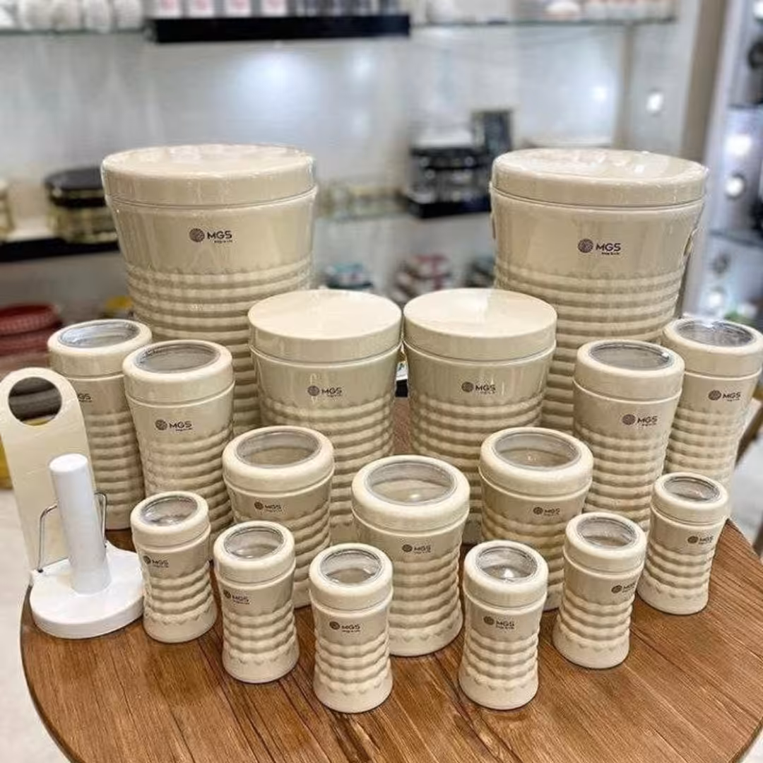 سرویس آشپزخانه 18 پارچه MGS ام جی اس مدل کریستالی رنگ کرم