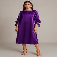 پیراهن بنفش زنانه دهان Sleee Connected Satin Basgize Midi Mert Erkan