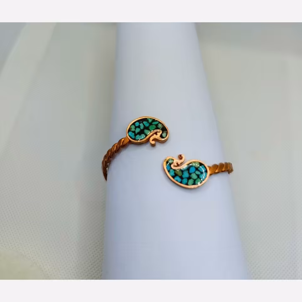 دستبند مس فیروزه کوبی جذاب مدل بته جقه