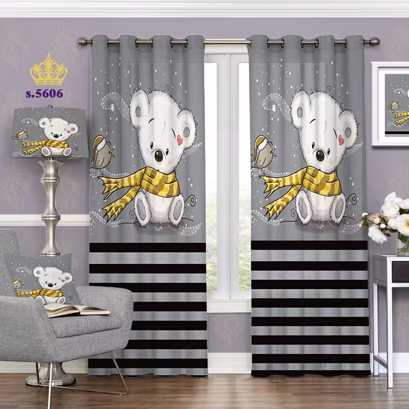 پرده تصویری کودک پانچ دو قواره آماده طرح خرس کد 5606