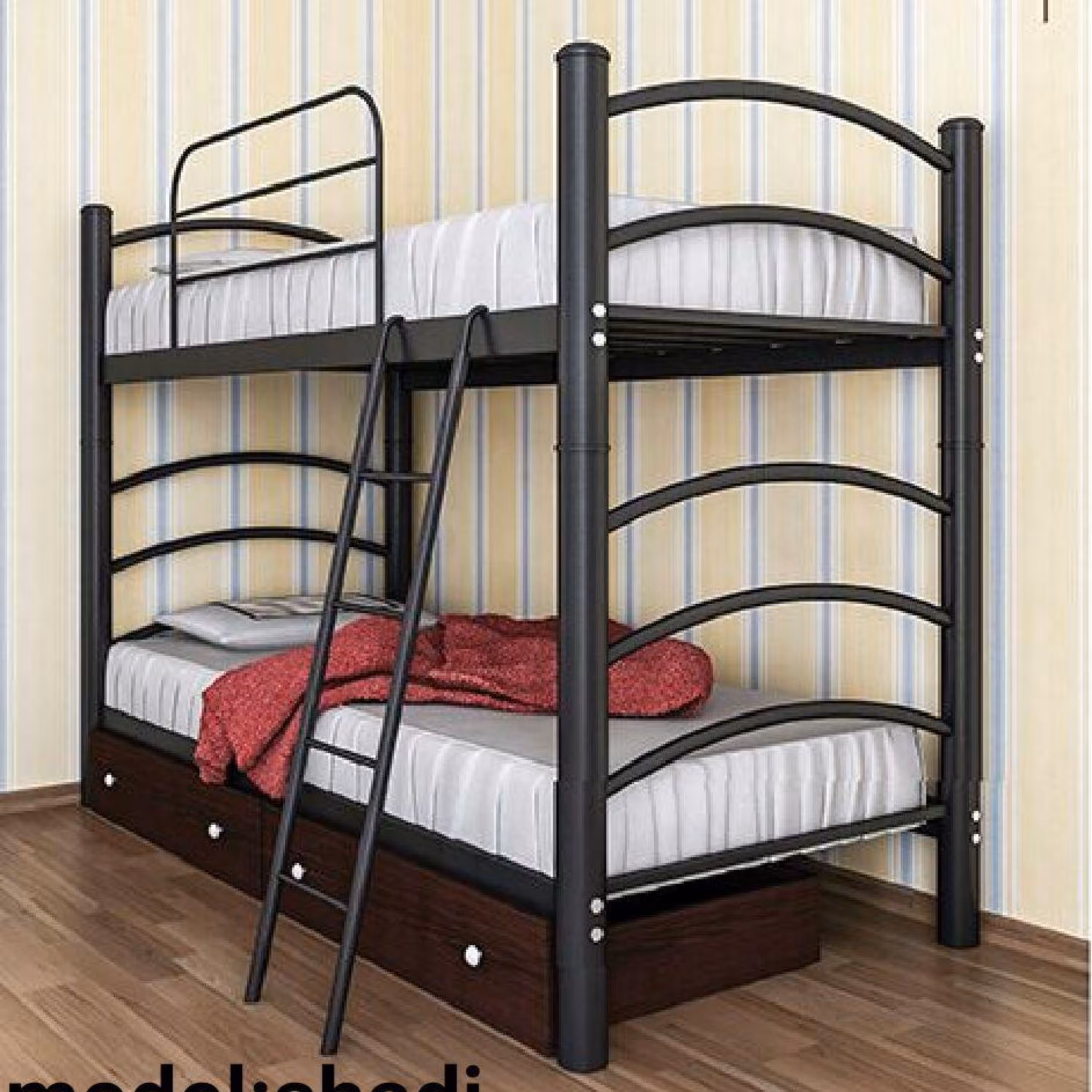تخت خواب دو طبقه فلزی مدل شادی با کشو بدون تشک (پرداخت کرایه پس از تحویل)