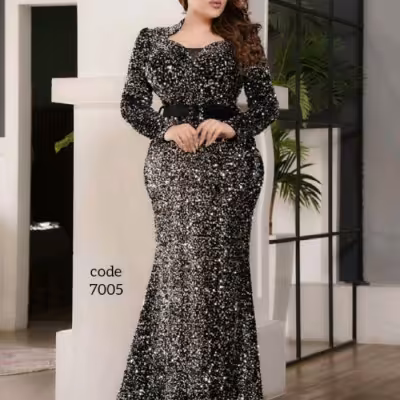 پیراهن شب زنانه حریر مدل ماکسی مجلسی تمام پولک مدل رونیکا