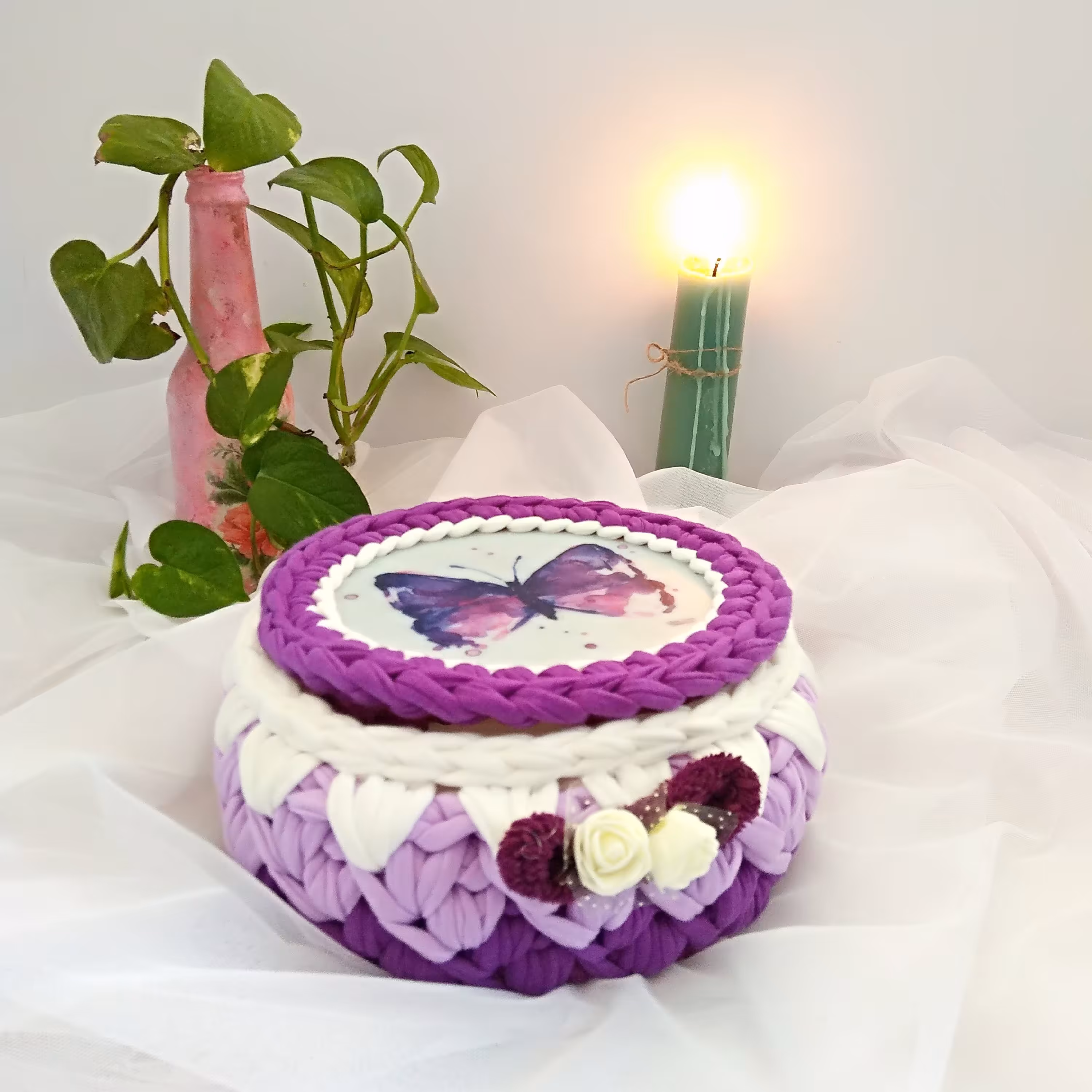 سبد تریکو پروانه ای رنگی رنگی و جذاب
