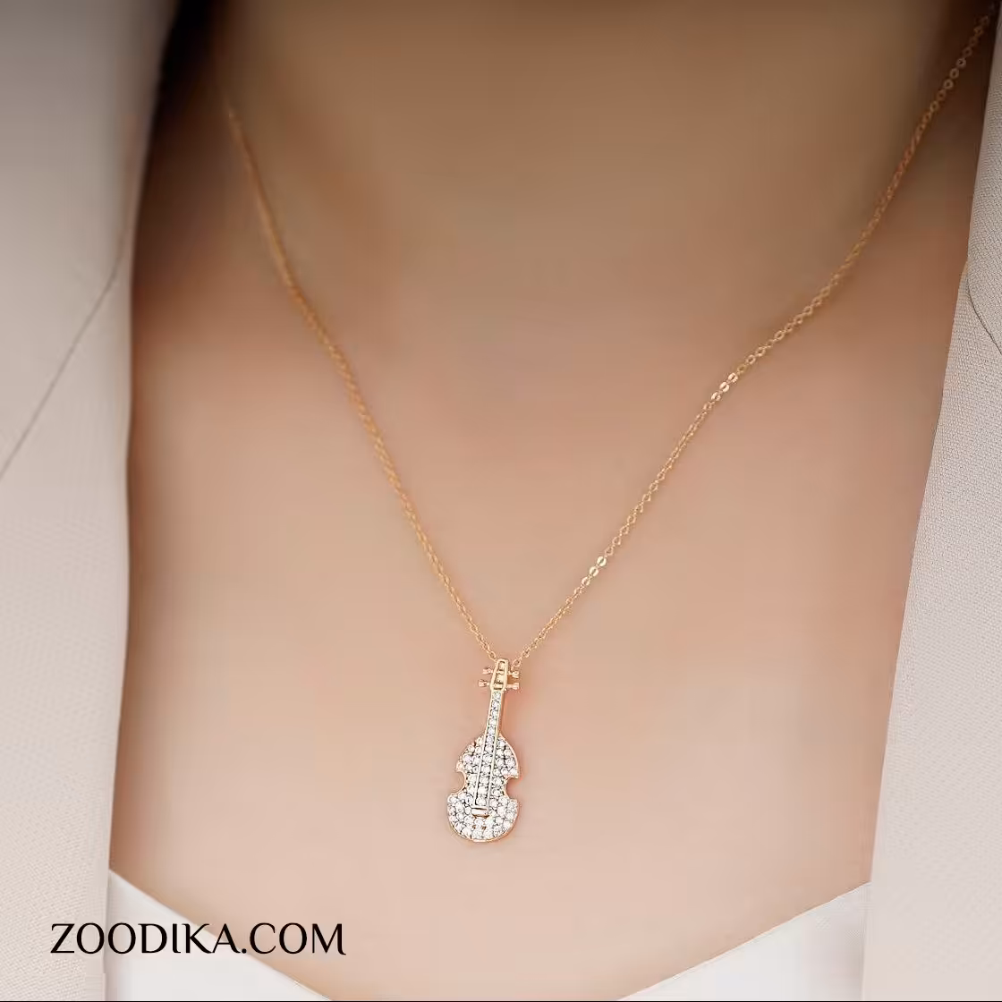 گردنبند ژوپینگ مدل ویولون طرح طلا رنگ ثابت ضد حساسیت AAB-273