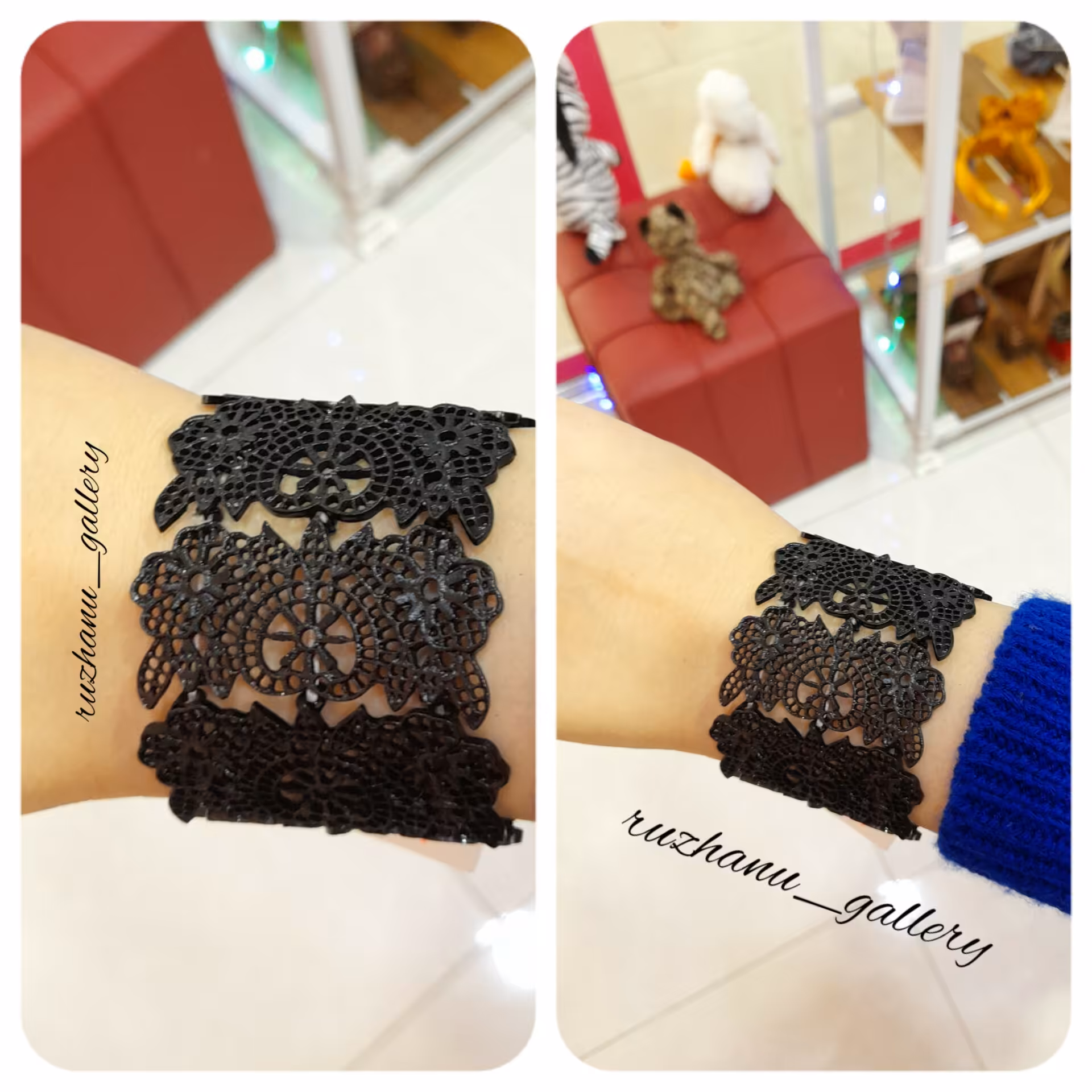 دستبند فلزی سه لایه کشی مشکی توری تحت لیسانس اروپا 