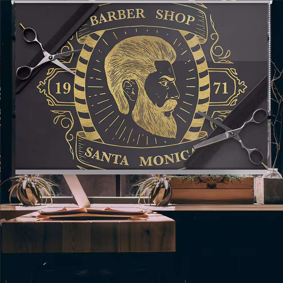 پرده آرایشگاه مردانه مشکی طلایی BAs-4791