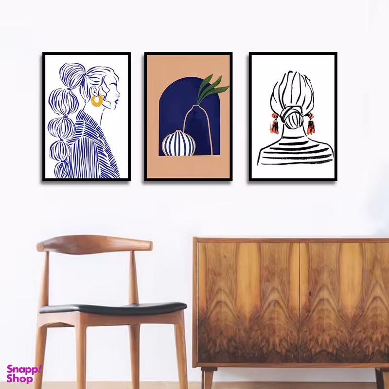 تابلو بکلیت طرح دکوری مدرن نقاشی مینیمال دخترانه مدل B-1467 مجموعه 3 عددی