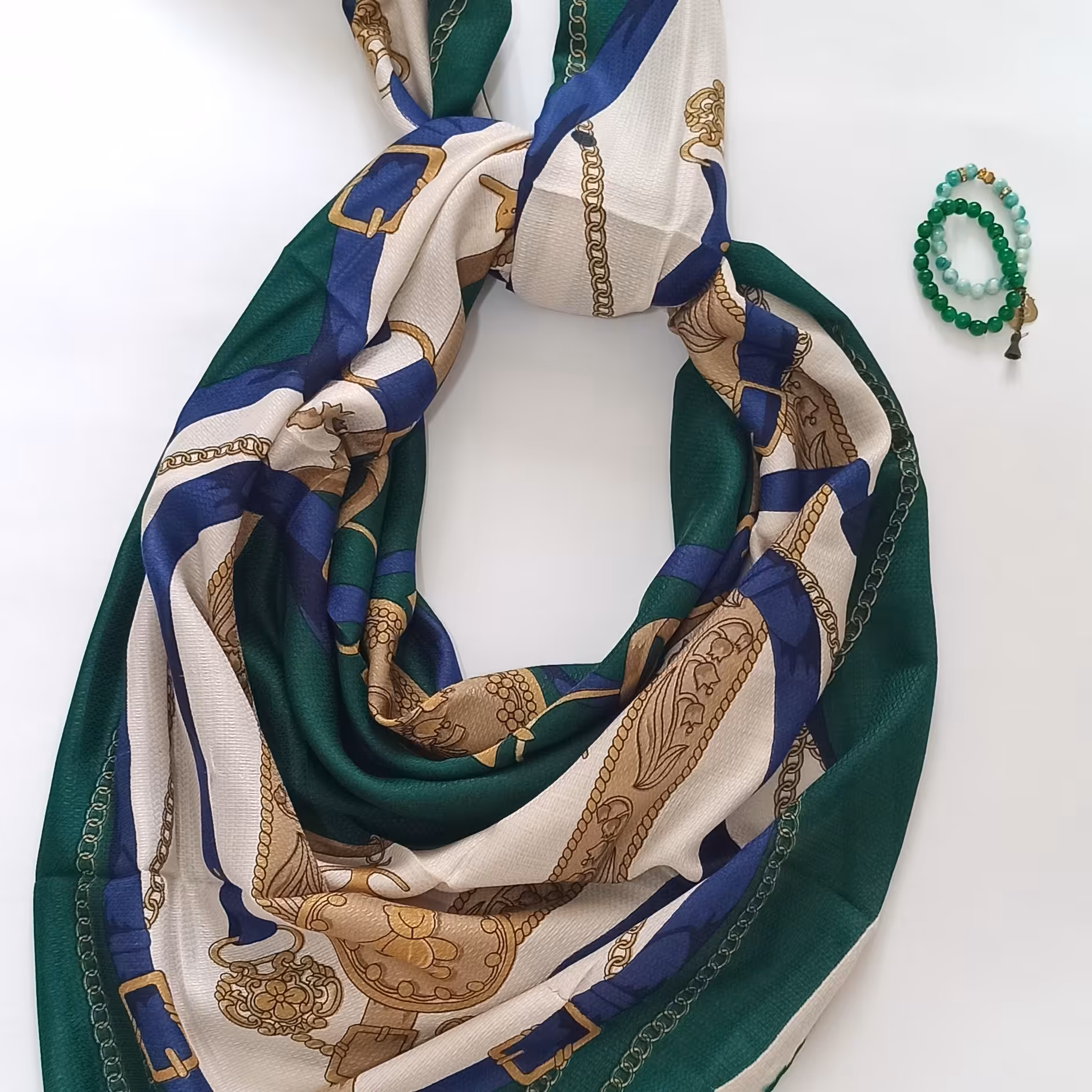 روسری نخی قواره 140 طرح زنجیر (دارای رنگ بندی)