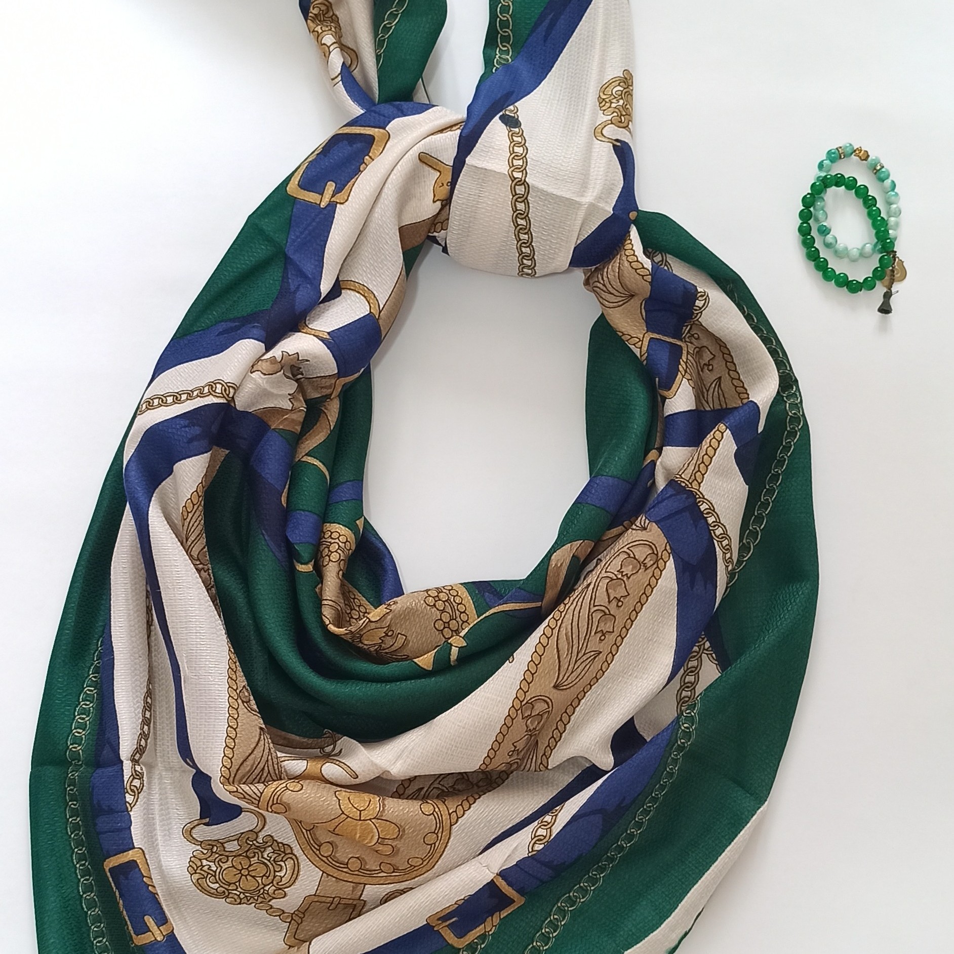 روسری نخی قواره 140 طرح زنجیر (دارای رنگ بندی)
