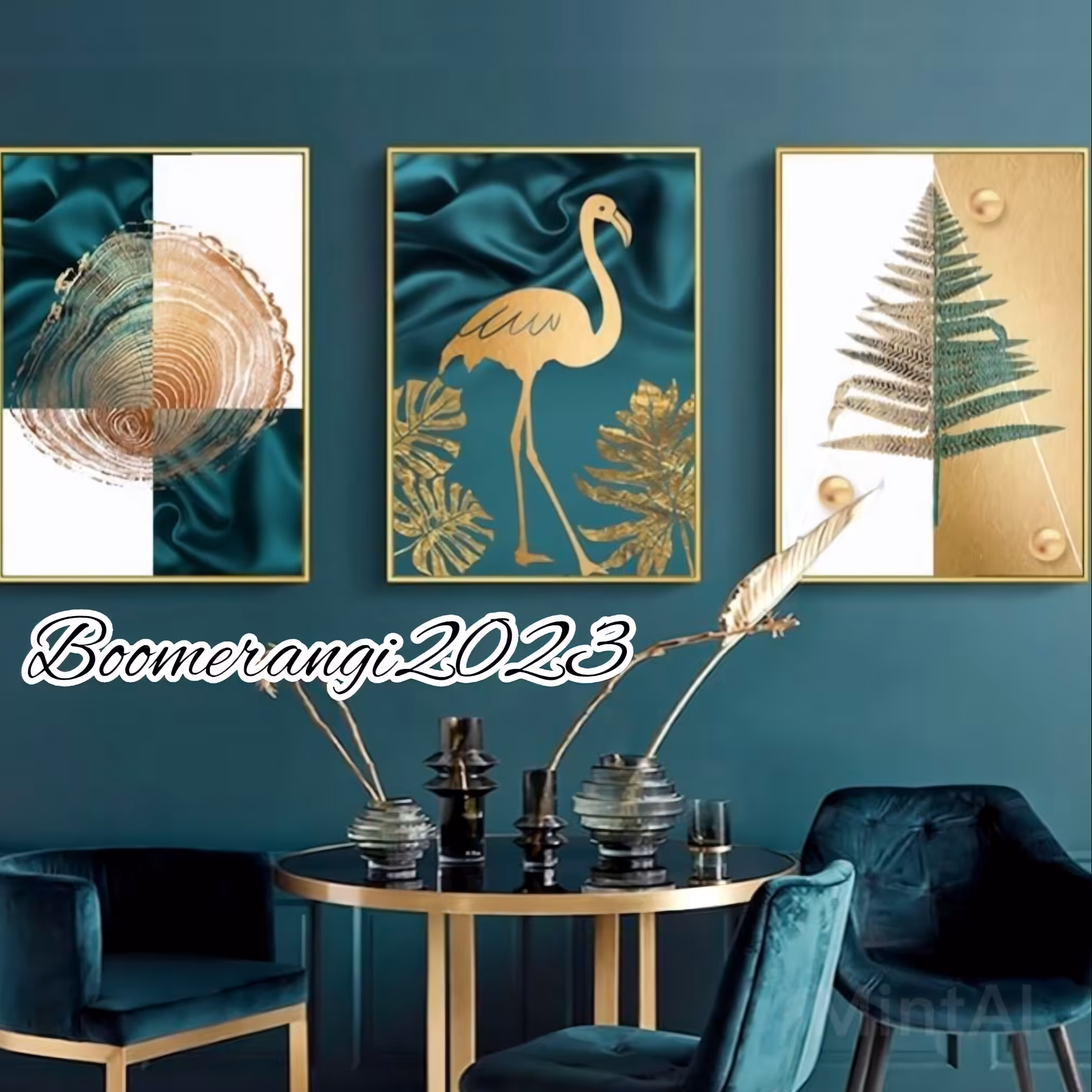 تابلو بوم 3 تیکه  ابعاد 60 در 90 طرح قو و گلدن 