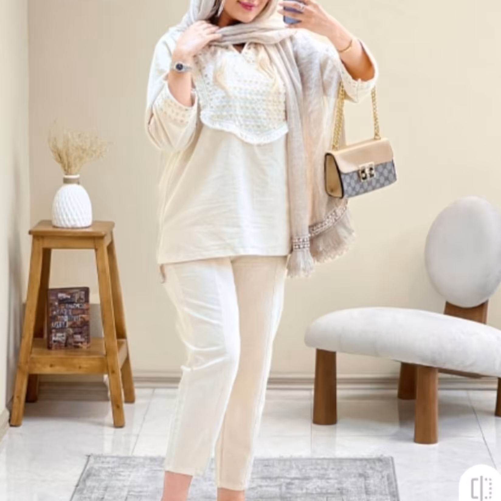 ست مانتو شلوار لینن یقه ترکیبی
