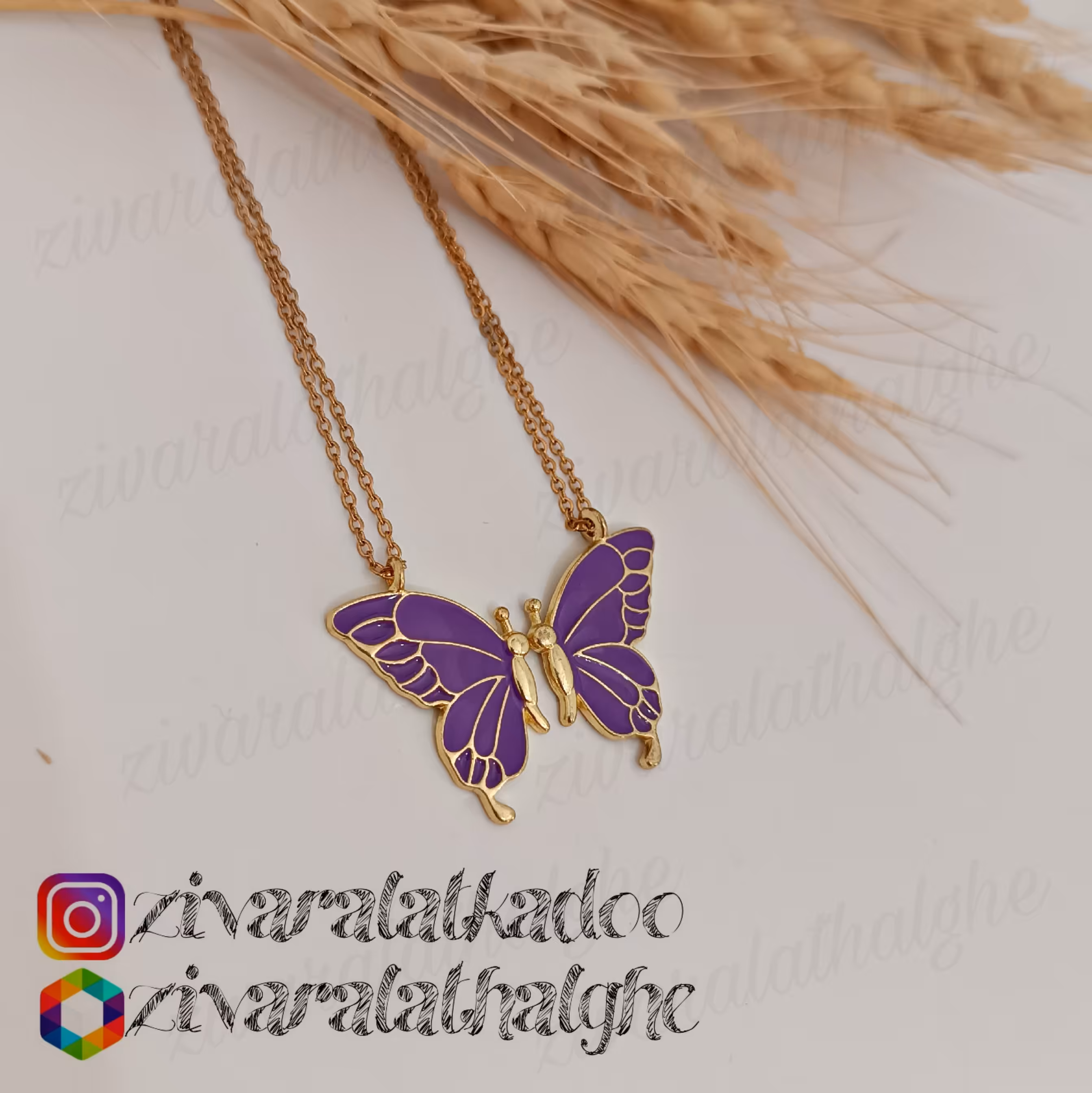 گردنبند ست پروانه در  رنگهای مختلف با زنجیر استیل طلایی