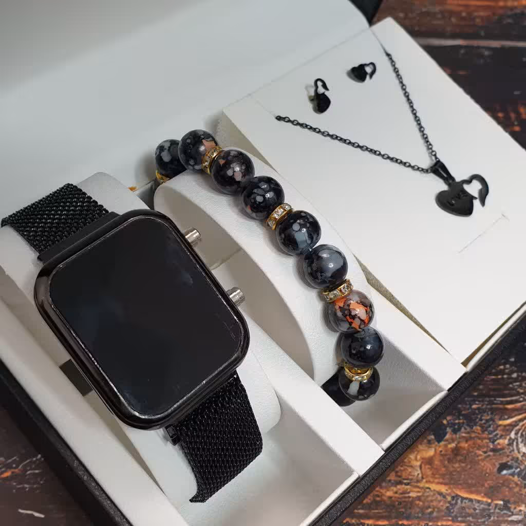 ساعت مچی ال ای دی به همراه ست رنگبندی مشکی led