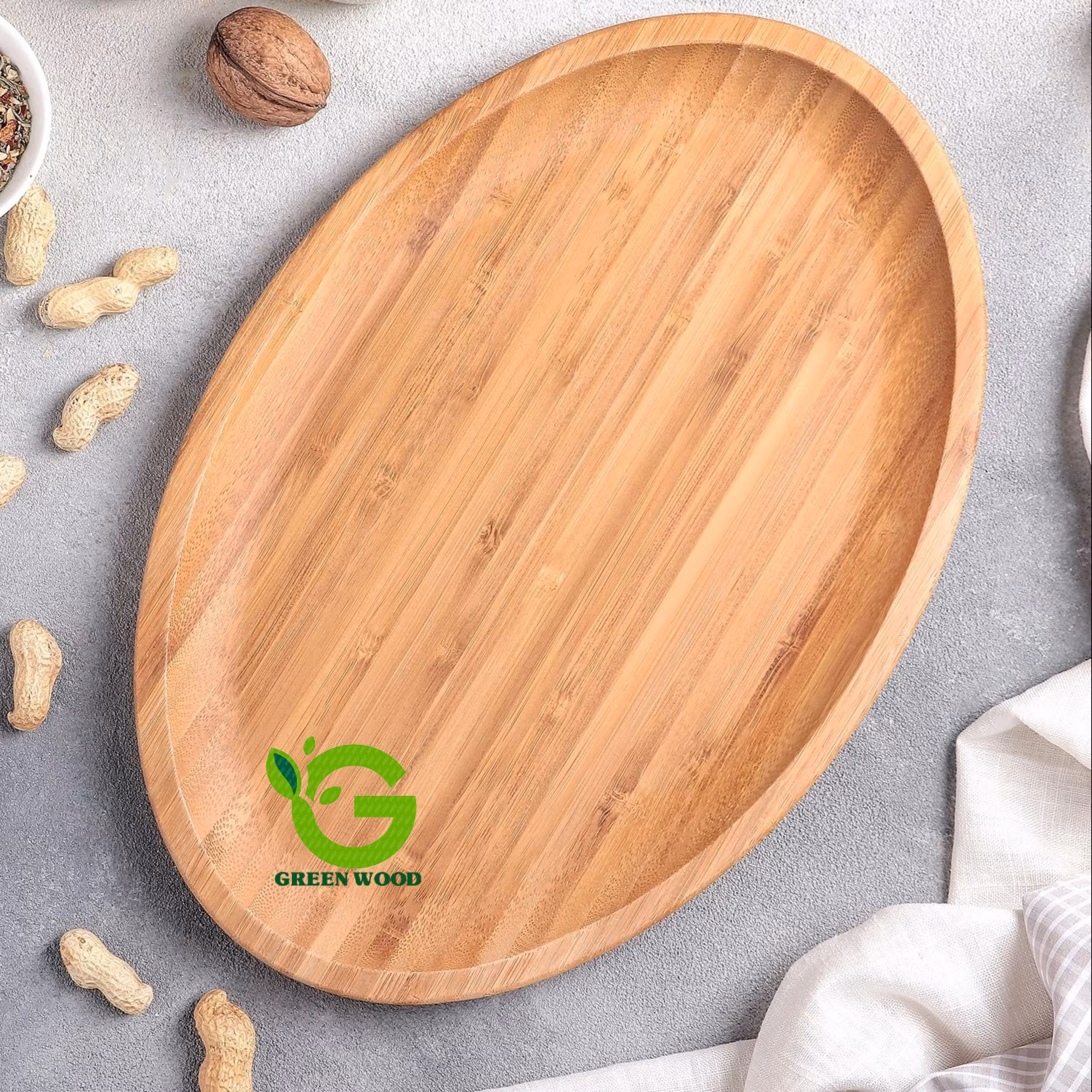 سینی پذیرایی بیضی چوبی بامبو(سینی سرو سینی پذیرایی)مدل L33 کد Gw50501035