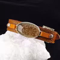 دستبند دورقاب نقره چرم طبیعی کد- 4