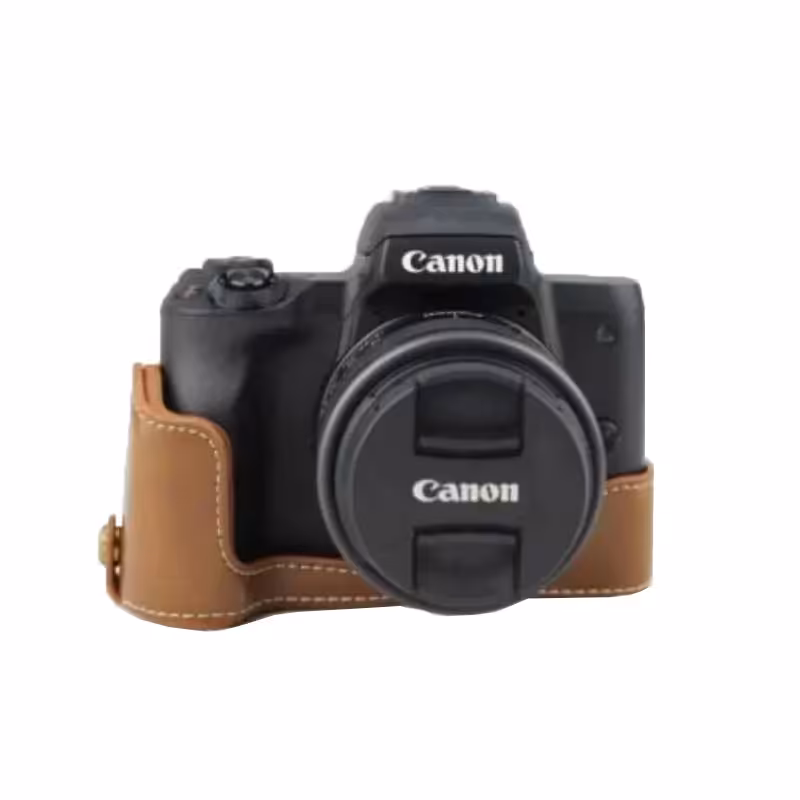 کاور چرمی کانن cover of Canon camera EOS M50 ii رنگ قهوه ای