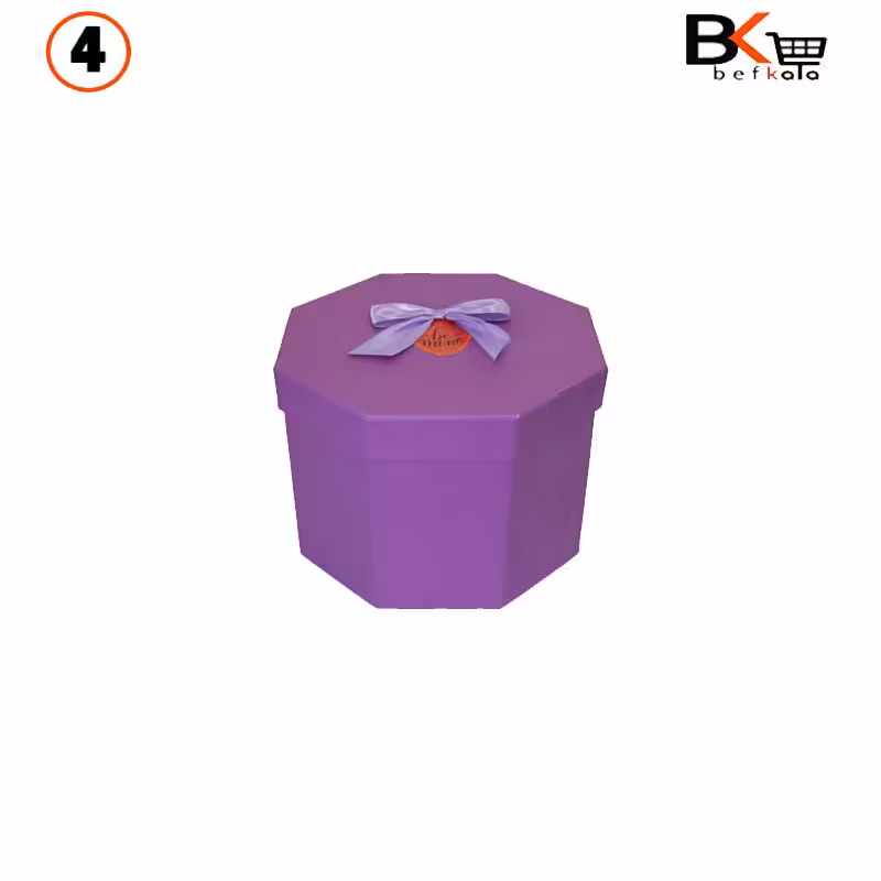 باکس کادویی هشت ضلعی پاپیون دار بنفش سایز 4 کد 22