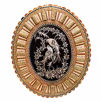 تابلو بیضی لبه دالبری خاتم کاری  همراه با پلاک قلمزنی طرح گل و مرغ(گارانتی 120 ماهه)