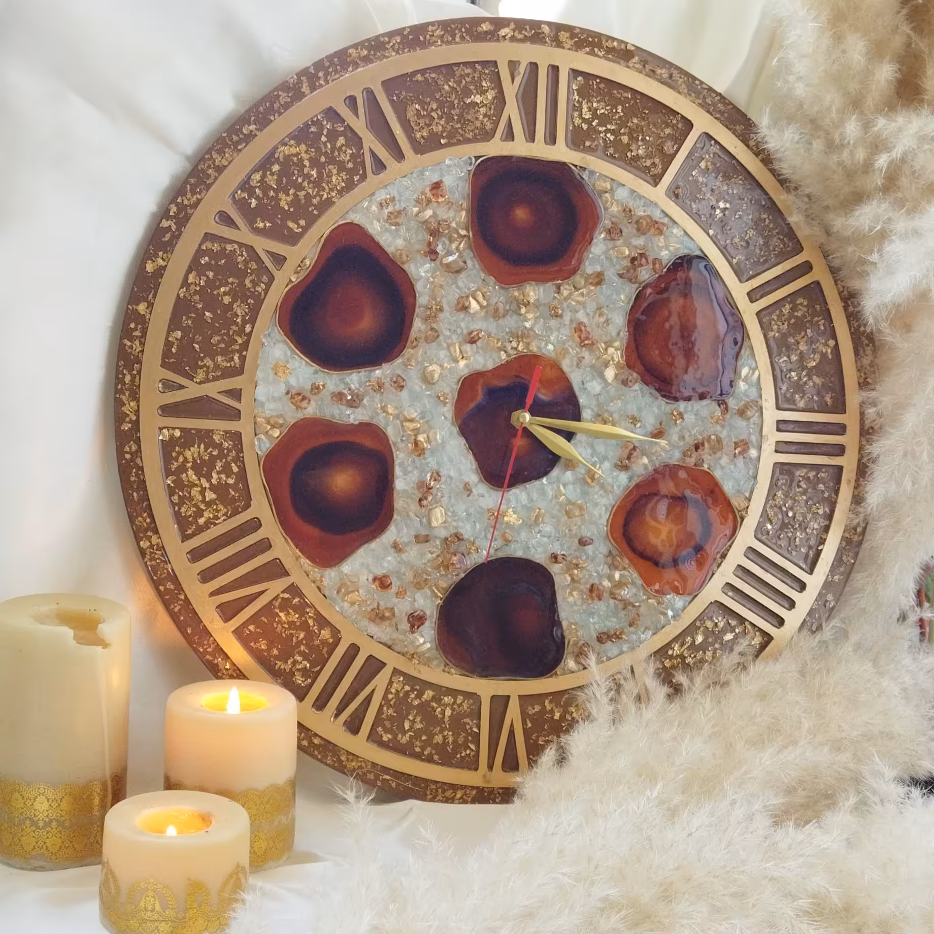 ساعت دیواری طرح عقیق قطر 50سانت جنس رزین با موتور آرامگرد