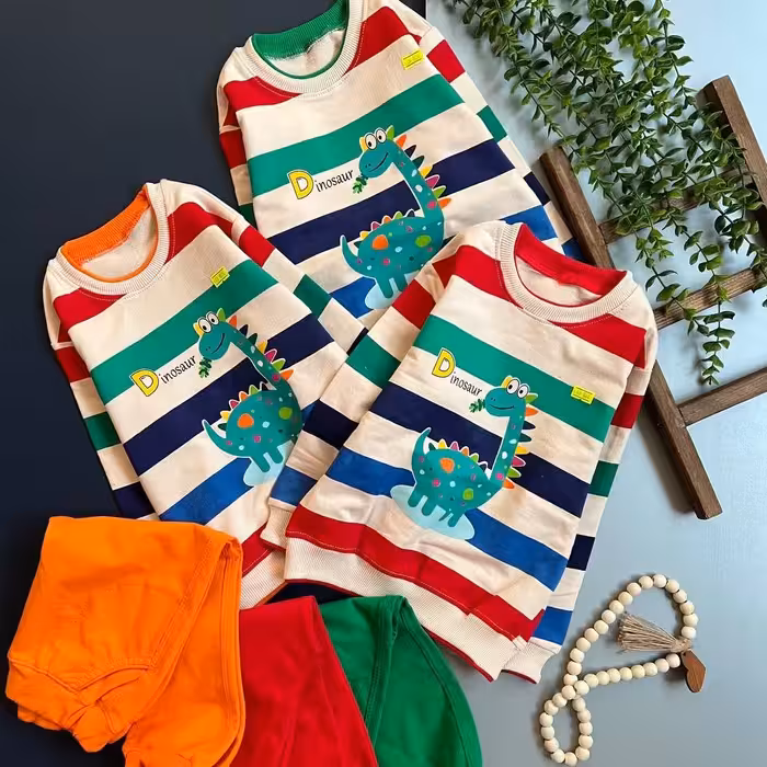 ست بلوز و شلوار اسپورت بچگانه شیک و جذاب مناسب حدود سنی 1 تا 7 سال رنگبندی متنوع و شاد جنس دورس پنبه چاپ باکیفیت 