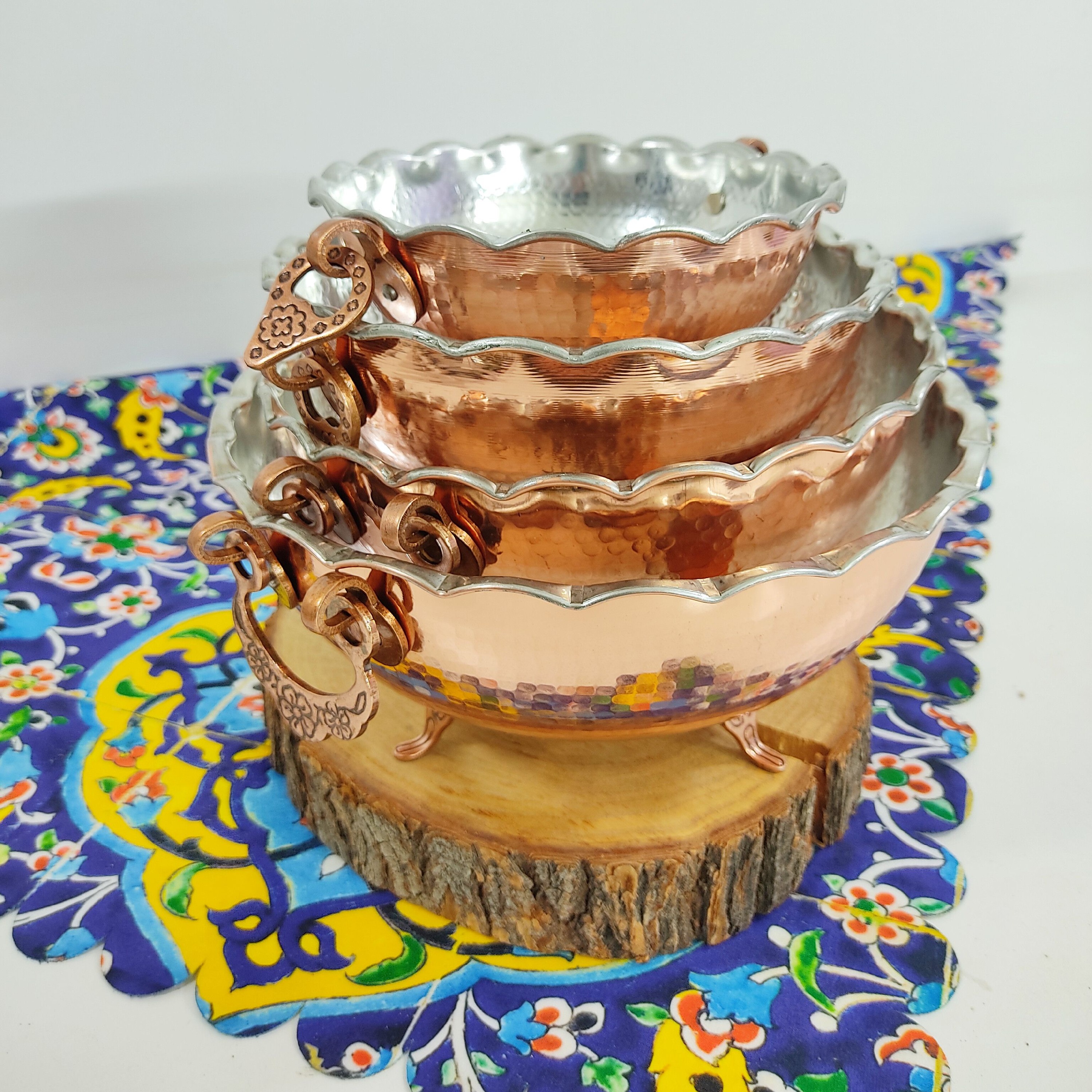 آجیل خوری تمام مس سایز 3 سه پایه داخل قلع
