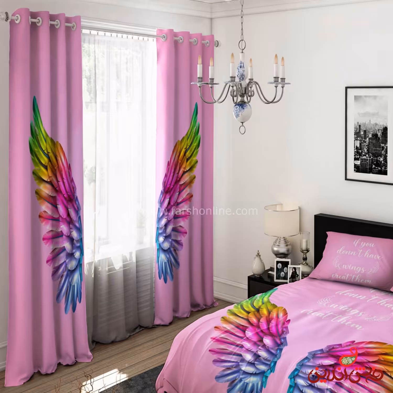 پرده 2 عددی طرح بال های رنگی کد 140187/1