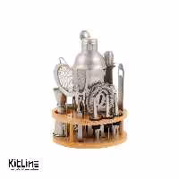 ست بار سرد 14 تکه استیل همراه با پایه چوبی گرد