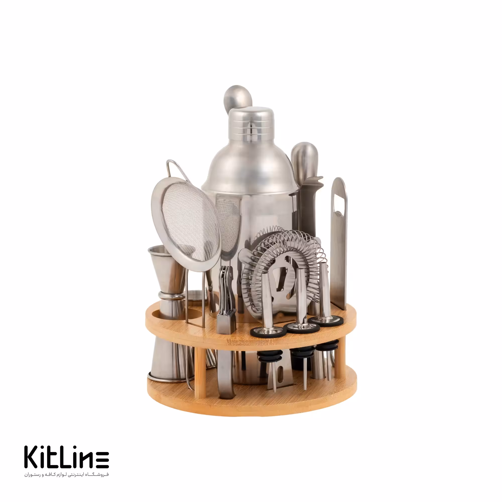 ست بار سرد 14 تکه استیل همراه با پایه چوبی گرد