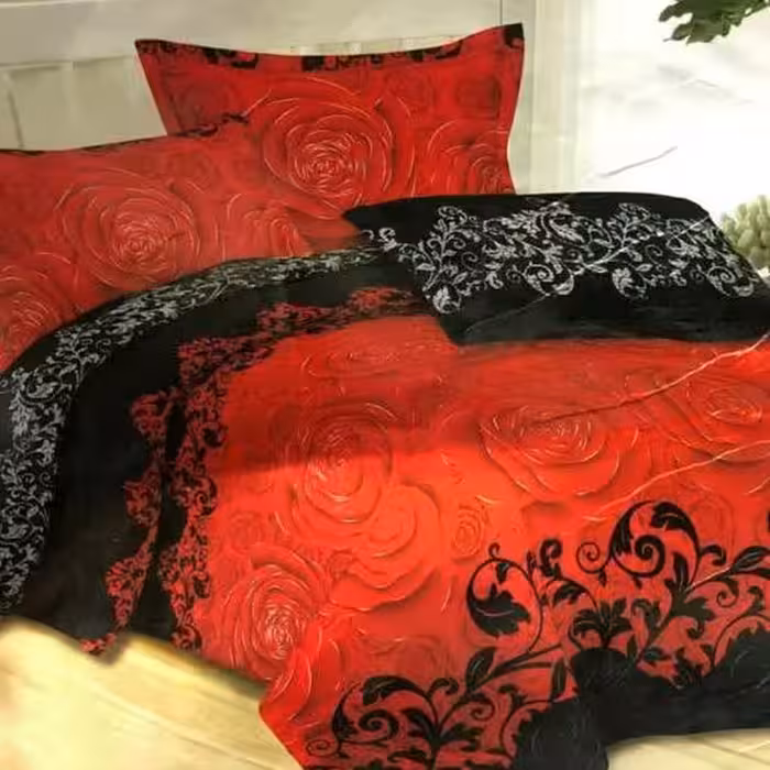 روتختی سنسو دونفره6تکه طرح گل سرخ یک رو نخ پنبه‌