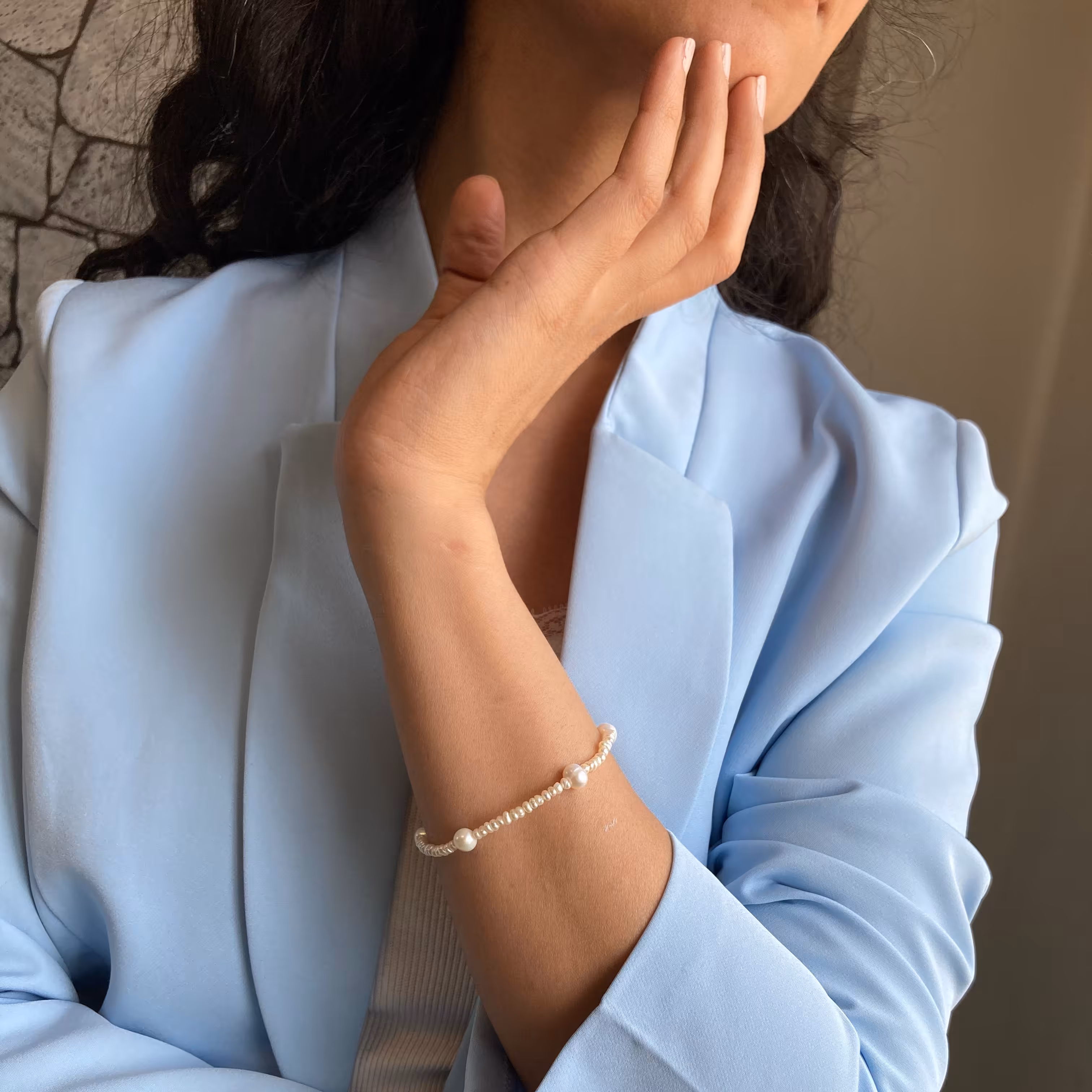 دستبند مروارید باروک اصل با قفل نقره طول 18 سانت