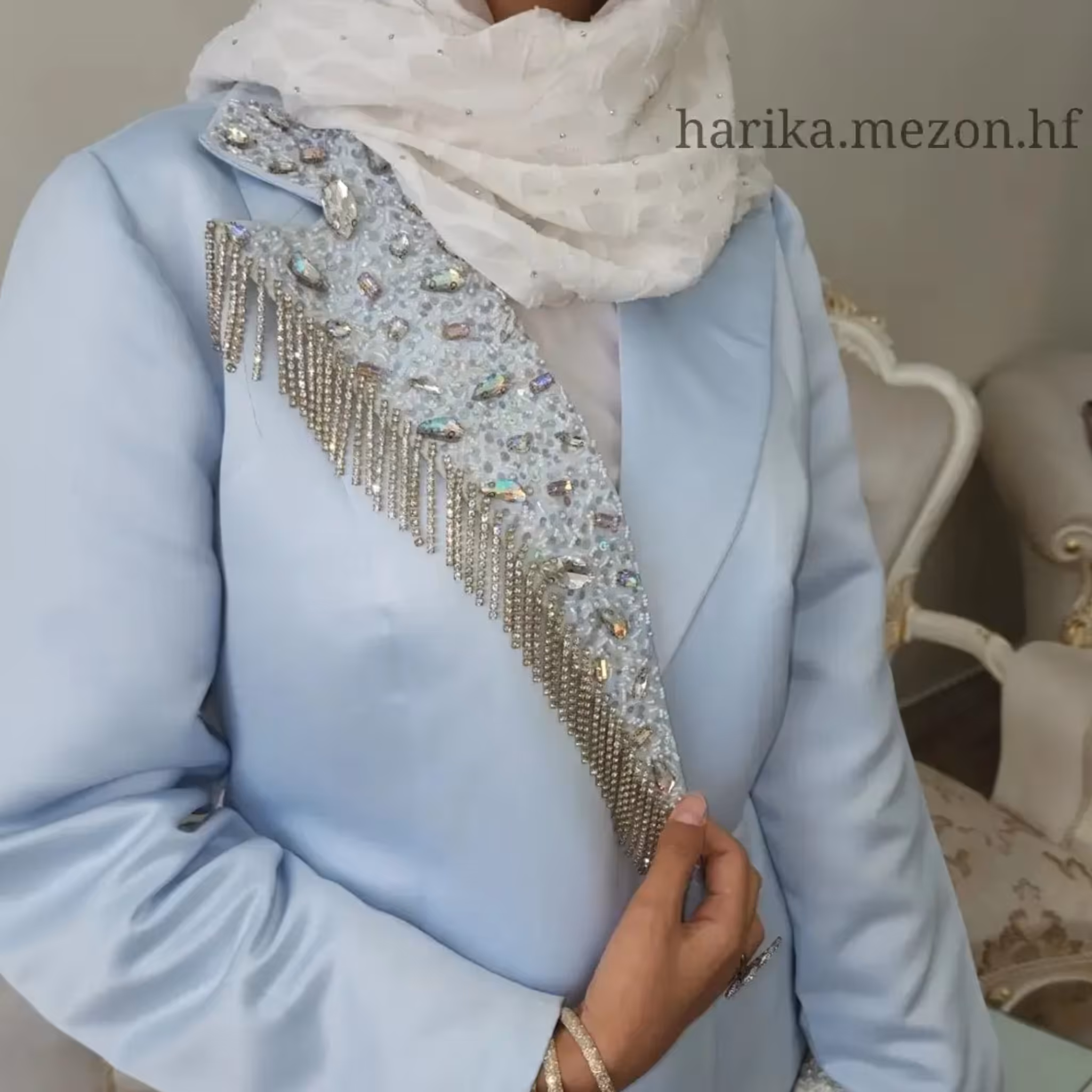 مانتو آبی مجلسی جواهردوزی