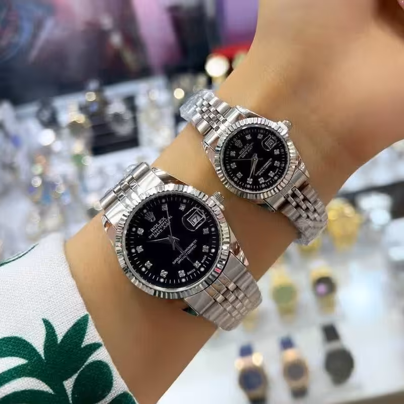 ساعت ست رولکس بند نقره ای صفحه مشکی