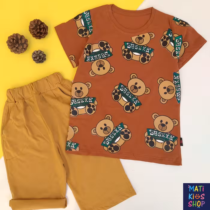 ست تیشرت و شلوارک اسپرت تدی- سایز 45 تا 60 - ست خواهر و برادری و برادری