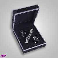 ست دکمه سردست مربعی و گیره کراوات کد 7451 رنگ مشکی