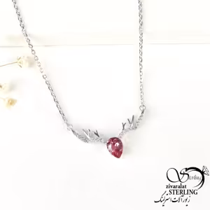 گردنبند شاخ گوزن نقره با نگین قرمز